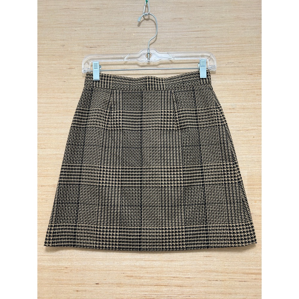 Antonio Melani Brown Houndstooth Plaid A-Line Mini Skirt Womens Size 0 High Rise